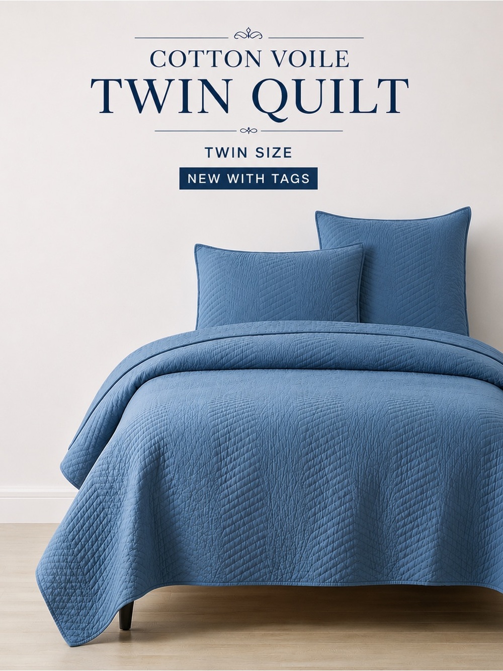 The Company Store Cotton Voile Quilt Twin Smoke Blue NWT Retail $224